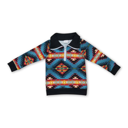 Long sleeves kids boys zipper aztec western pullover