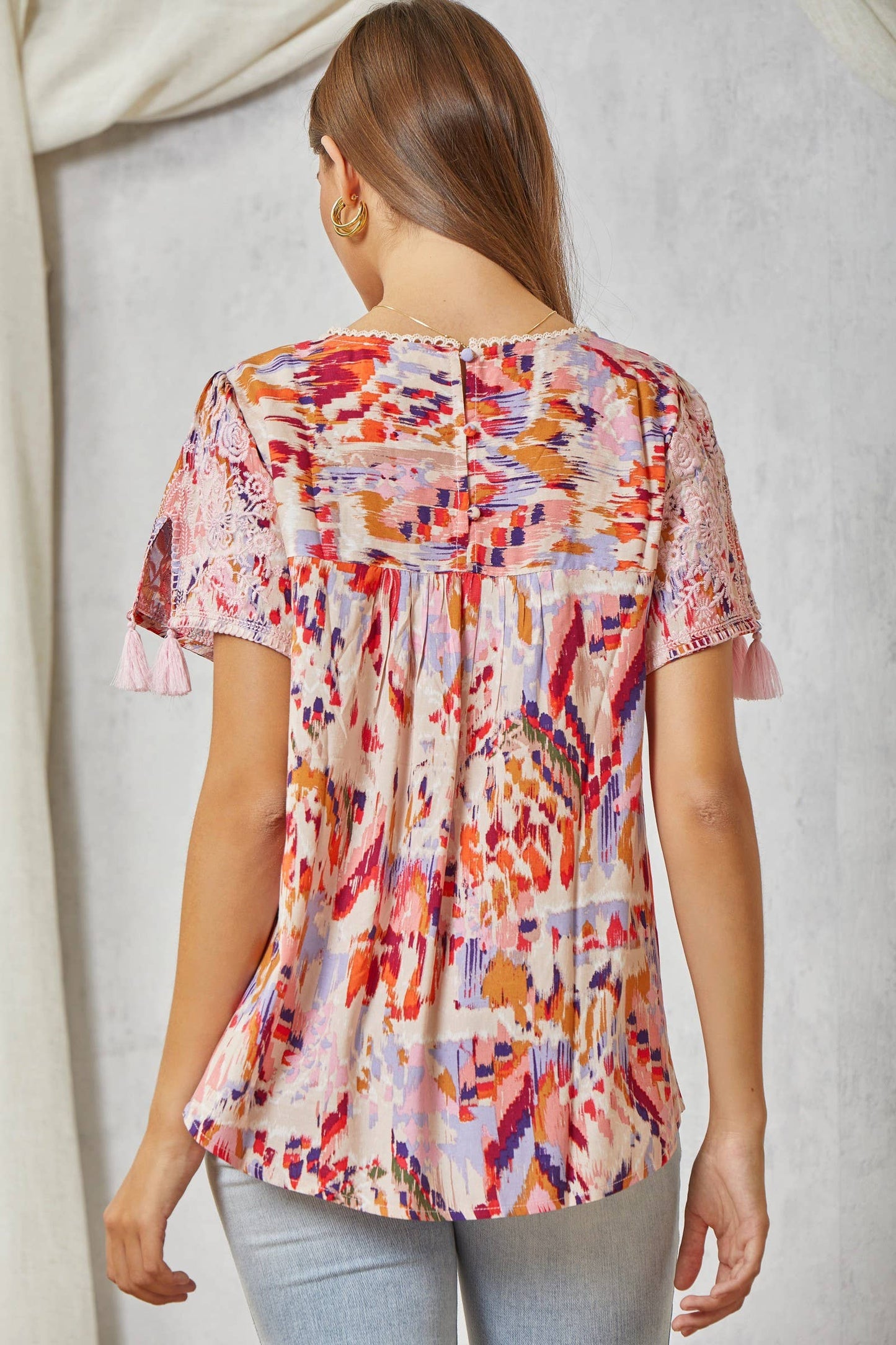 Aztec Inspired Tunic Top With Round Neckline