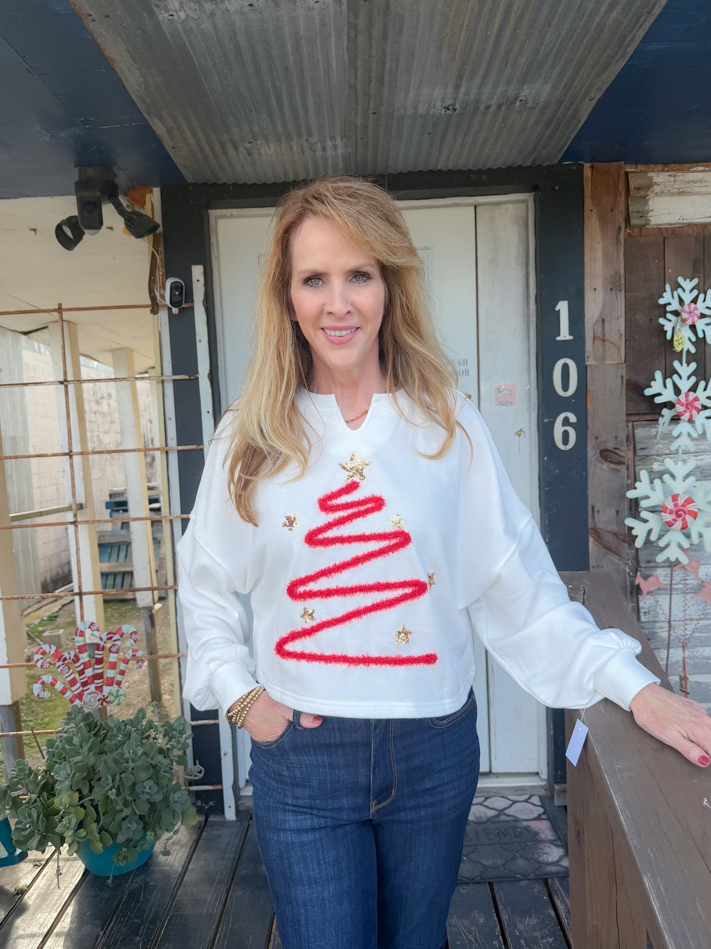 Tinsel Christmas Tree Cropped Sweater