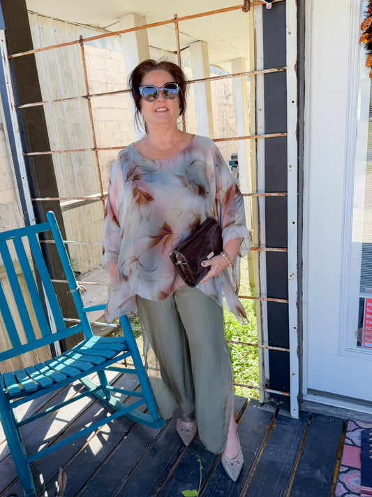 Sage Satin Palazzo Pants