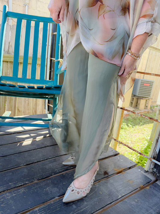 Sage Satin Palazzo Pants