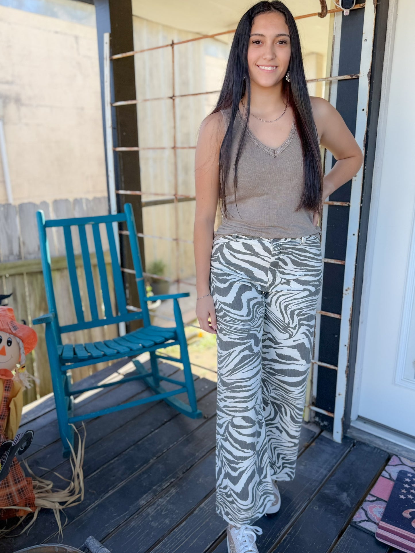 Chocolate Zebra Print Wide Leg Pants