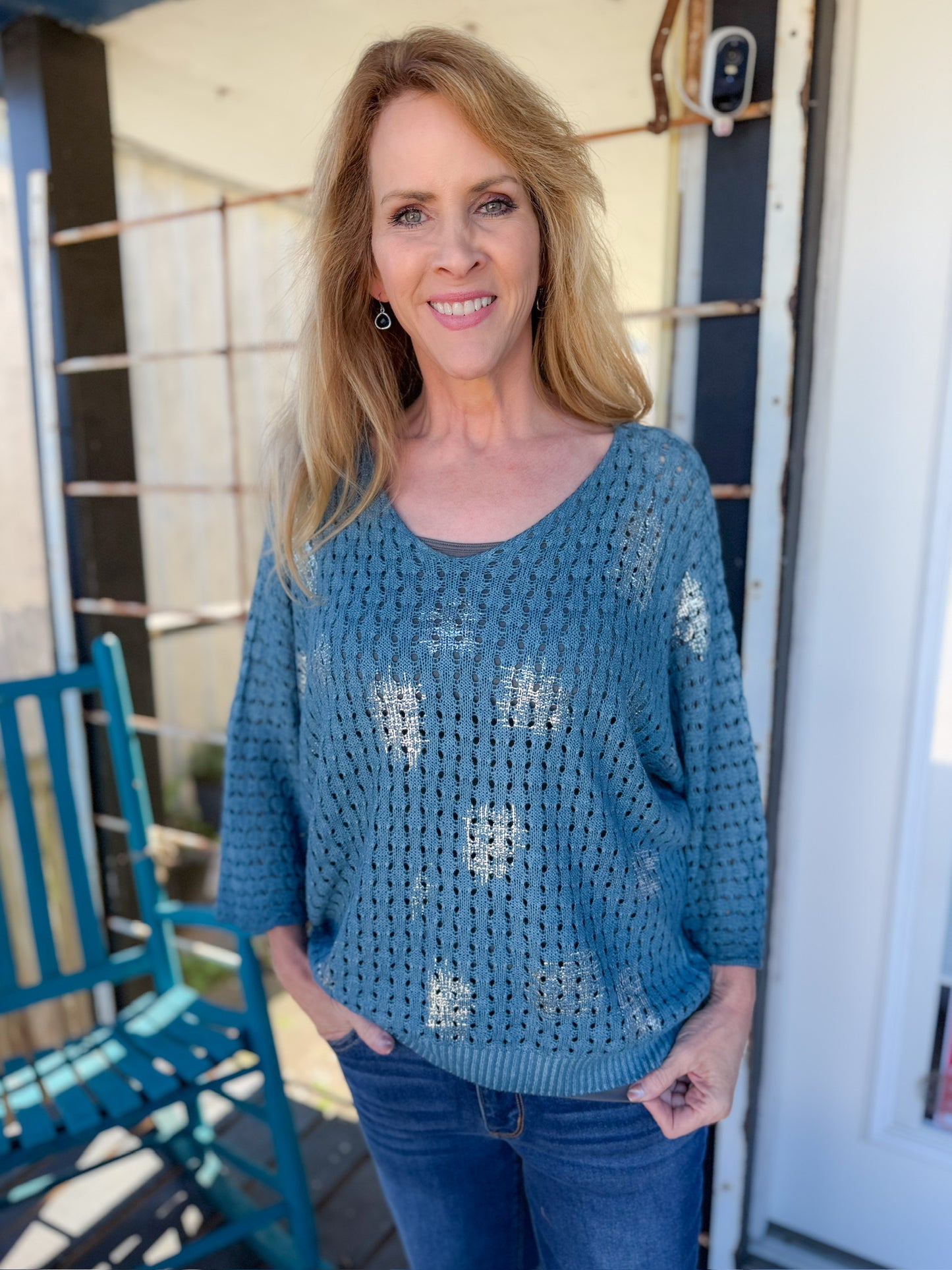 Beverly Open Knit Sweater - Dusty Blue