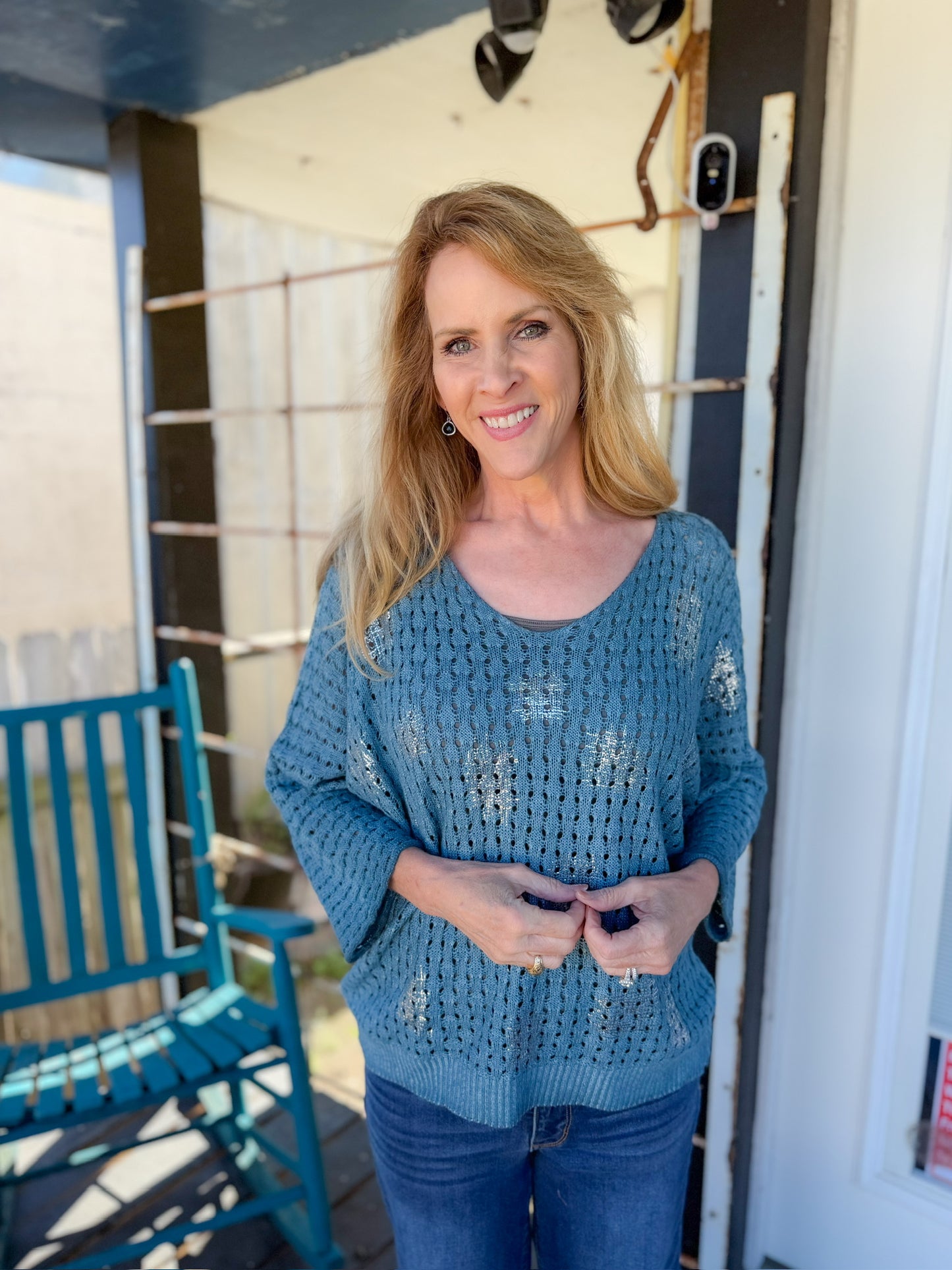 Beverly Open Knit Sweater - Dusty Blue