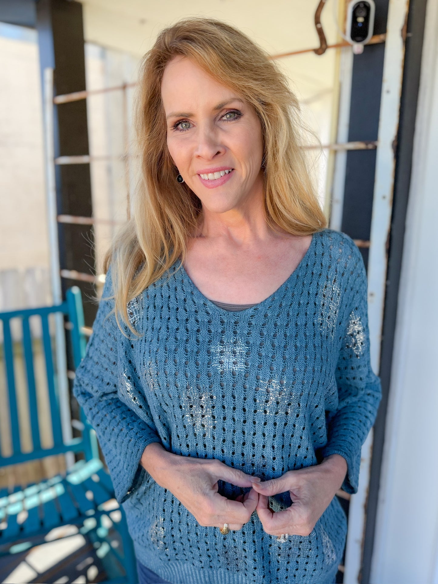 Beverly Open Knit Sweater - Dusty Blue