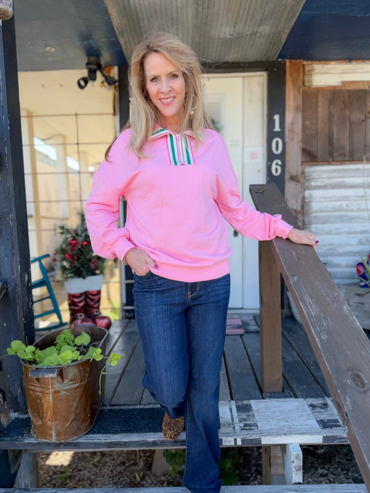 Pink Quarter Zip Sweatshirt