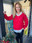 Red Open Knit V-Neck Sweater