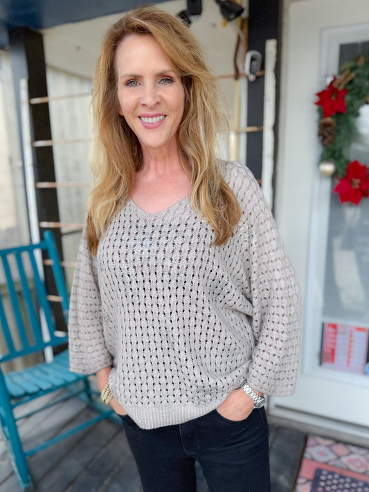 Beverly Open Knit Sweater - Tan