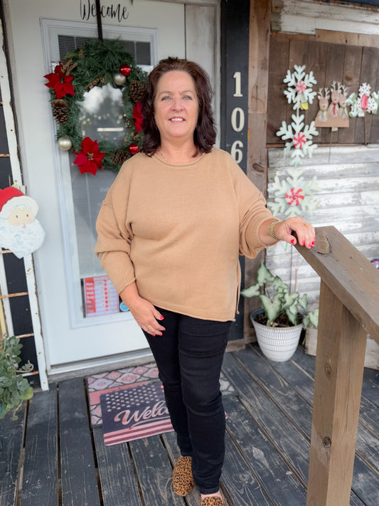 Camel Side-Slit Sweater