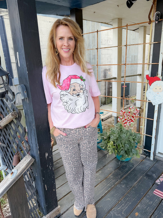 Pink Glitter Santa Graphic Tee