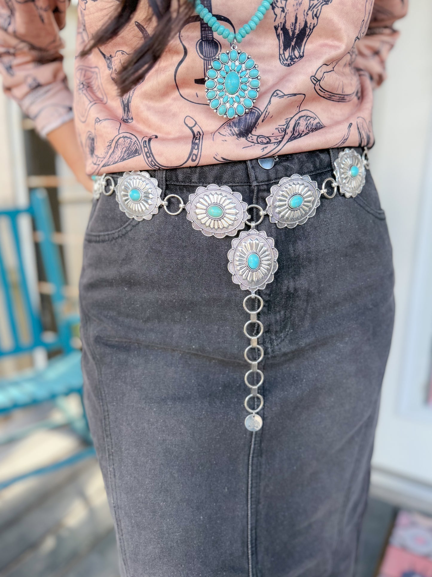 Floral Silver Concho Link Belt