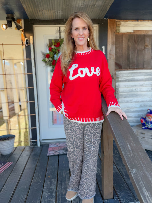 RED LOVE SCRIPT SWEATER