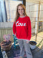 RED LOVE SCRIPT SWEATER