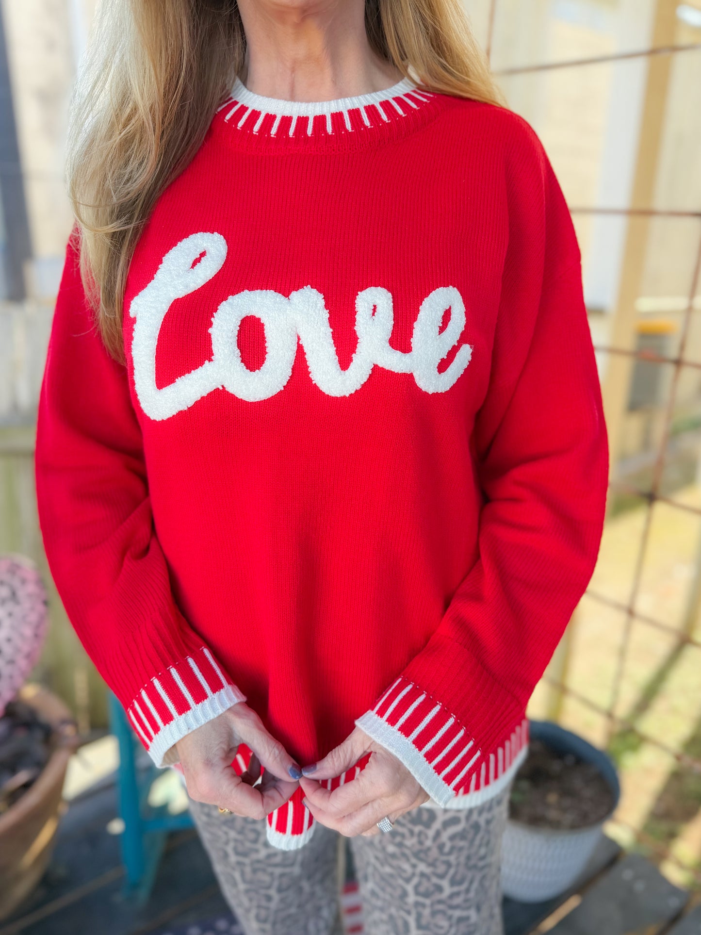 RED LOVE SCRIPT SWEATER