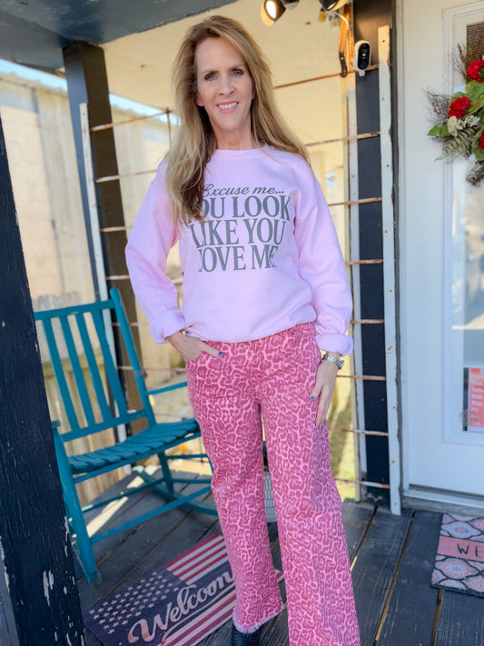 PINK LEOPARD RAW HEM JEANS