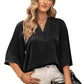3/4 Sleeve Casual Loose Shirts V Neck Blouses