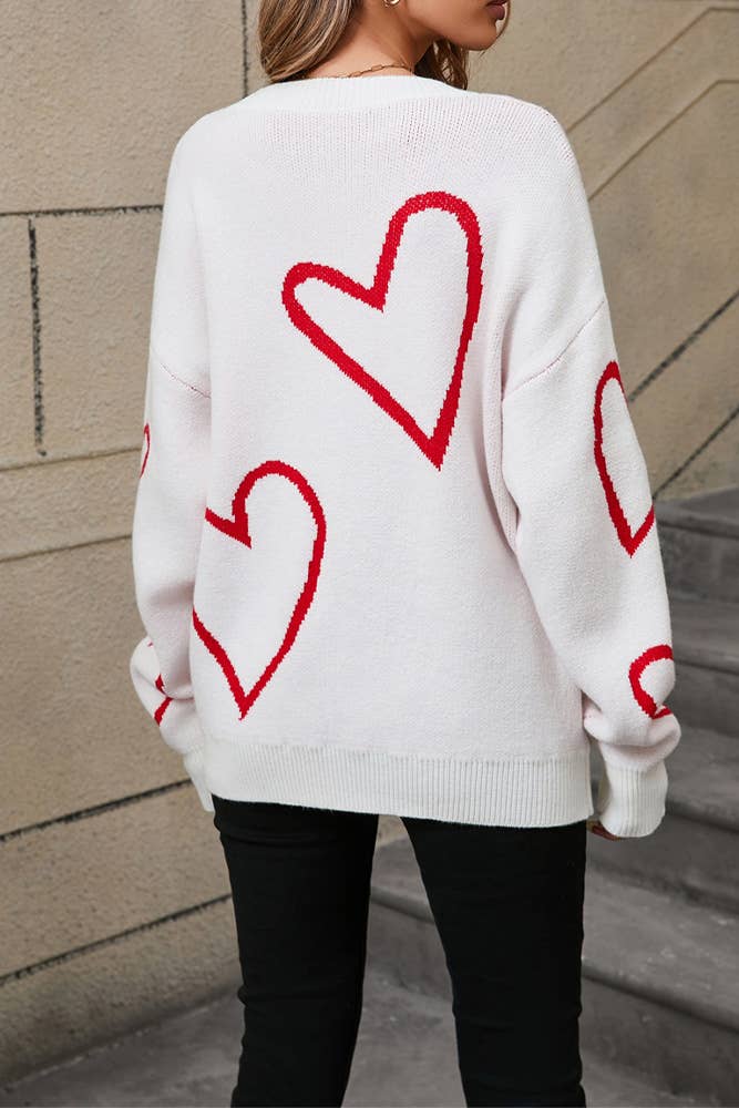 Heart Valentine's Day Color Block Pullover Sweater JYYS233