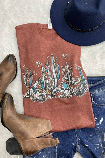 BC Desert Night Leopard, Cactus, Western Graphic Tshirt