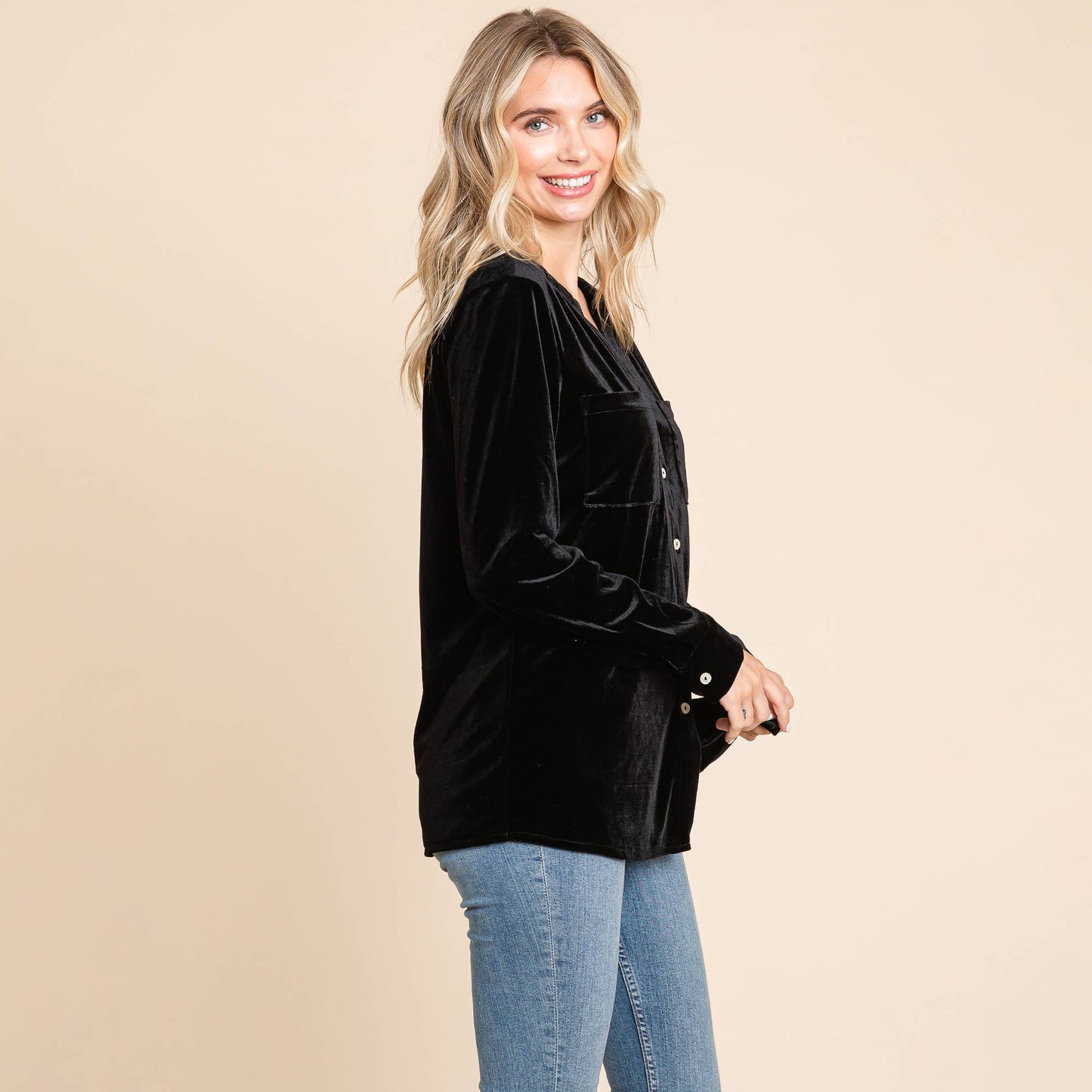 Button Down Long Sleeve Velvet Shirts Tops