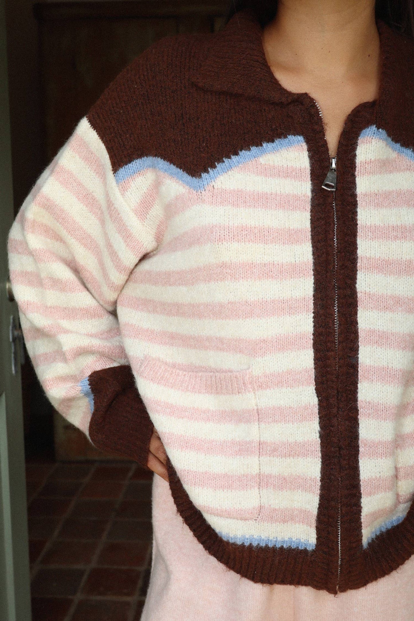 Stripe Zip Knit Sweater