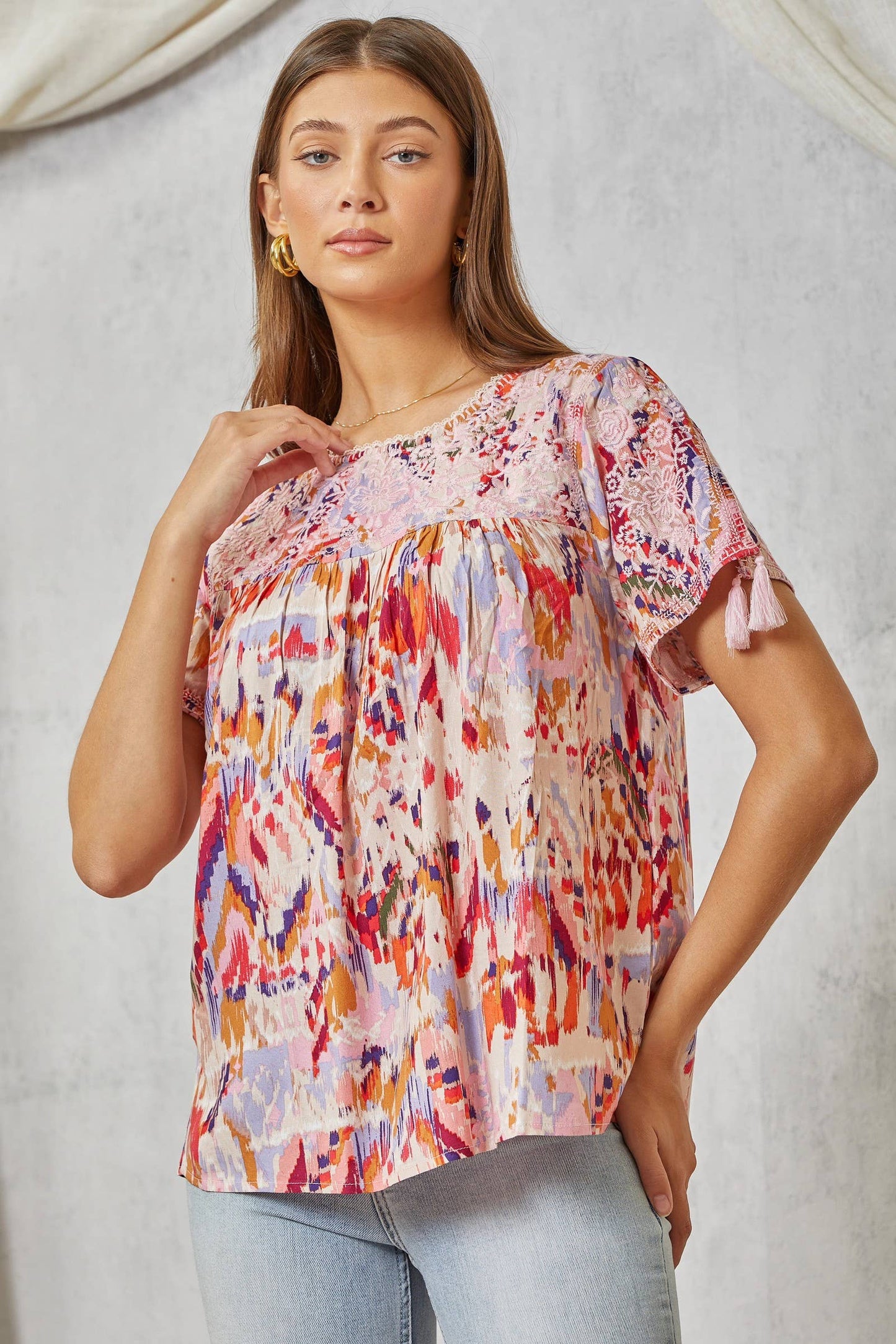 Aztec Inspired Tunic Top With Round Neckline