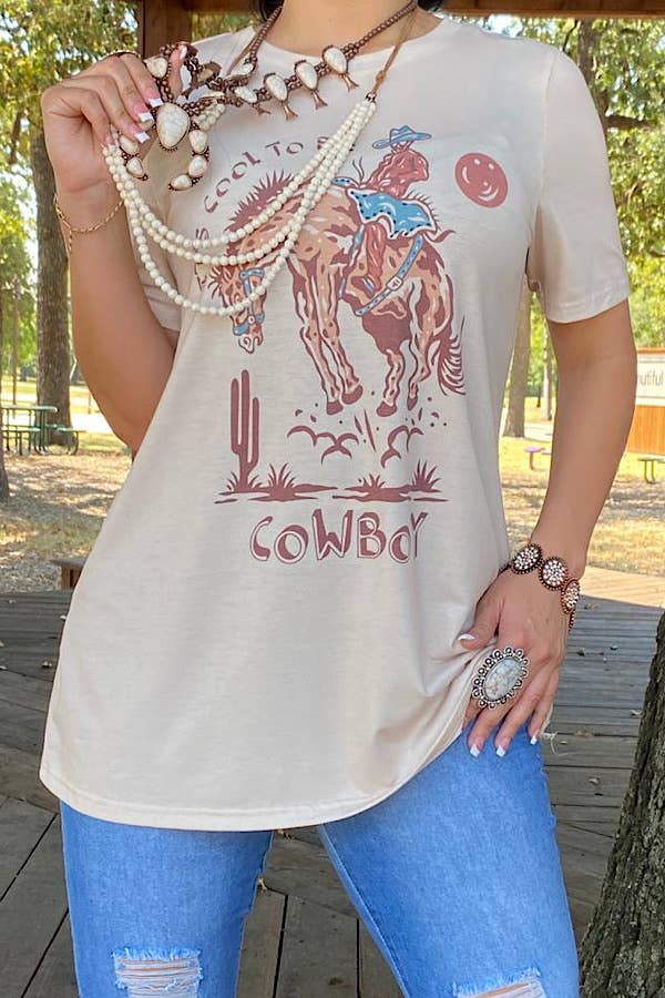 XCH13650 "IT'S COOL TO BE A COWBOY" Horse printed short sle