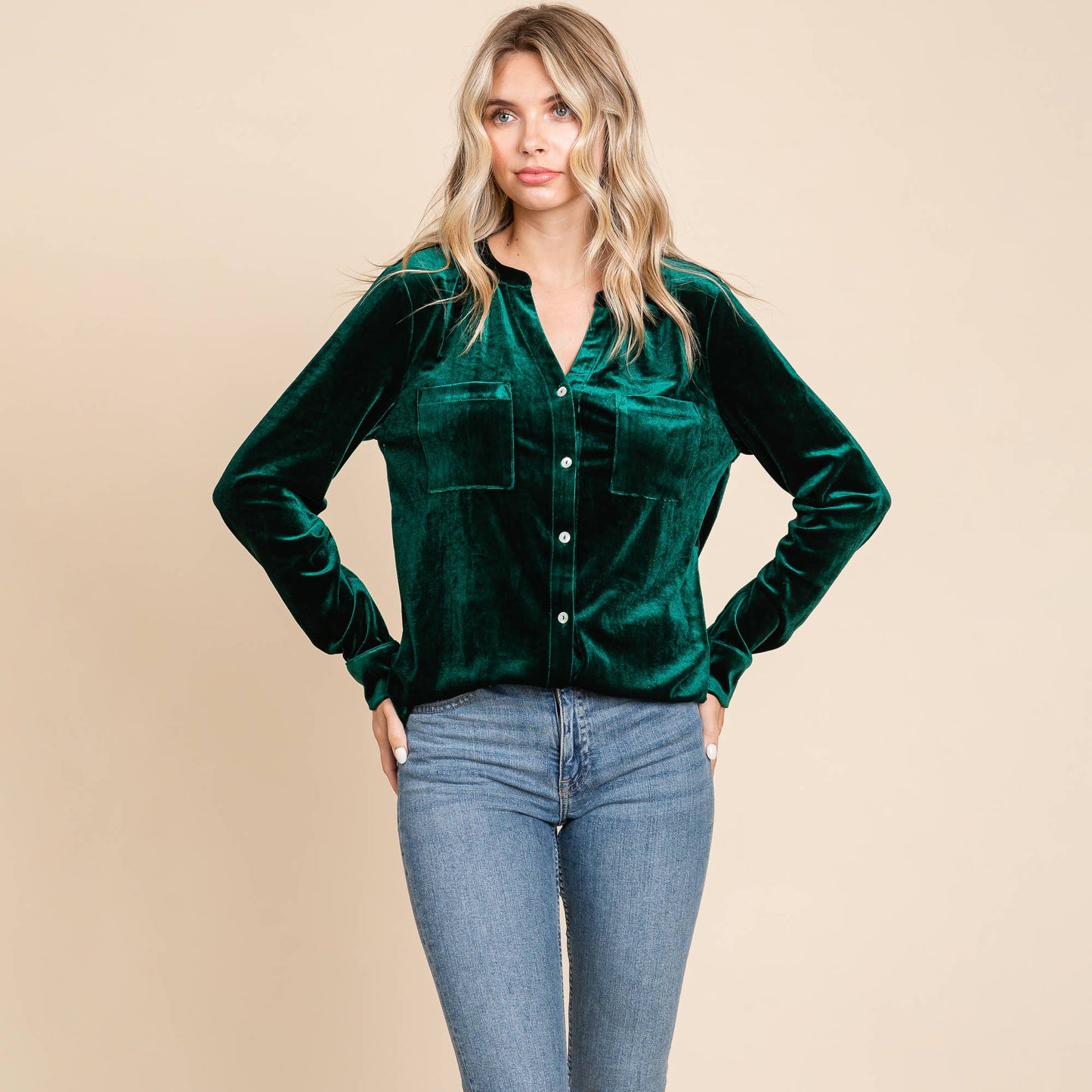 Button Down Long Sleeve Velvet Shirts Tops