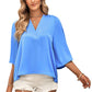3/4 Sleeve Casual Loose Shirts V Neck Blouses