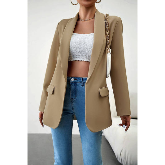 Solid Front Open Turndown Collar Blazer