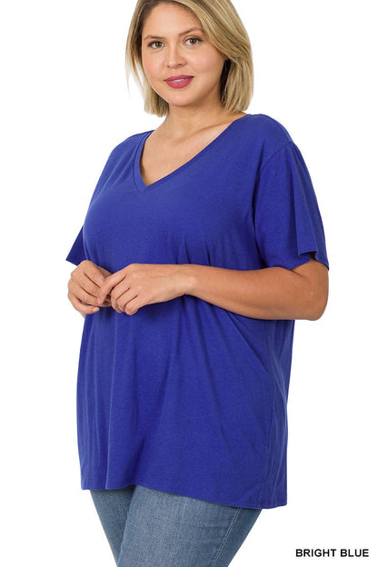 PLUS SIZE COTTON SHORT SLEEVE BOYFRIEND V-NECK TOP