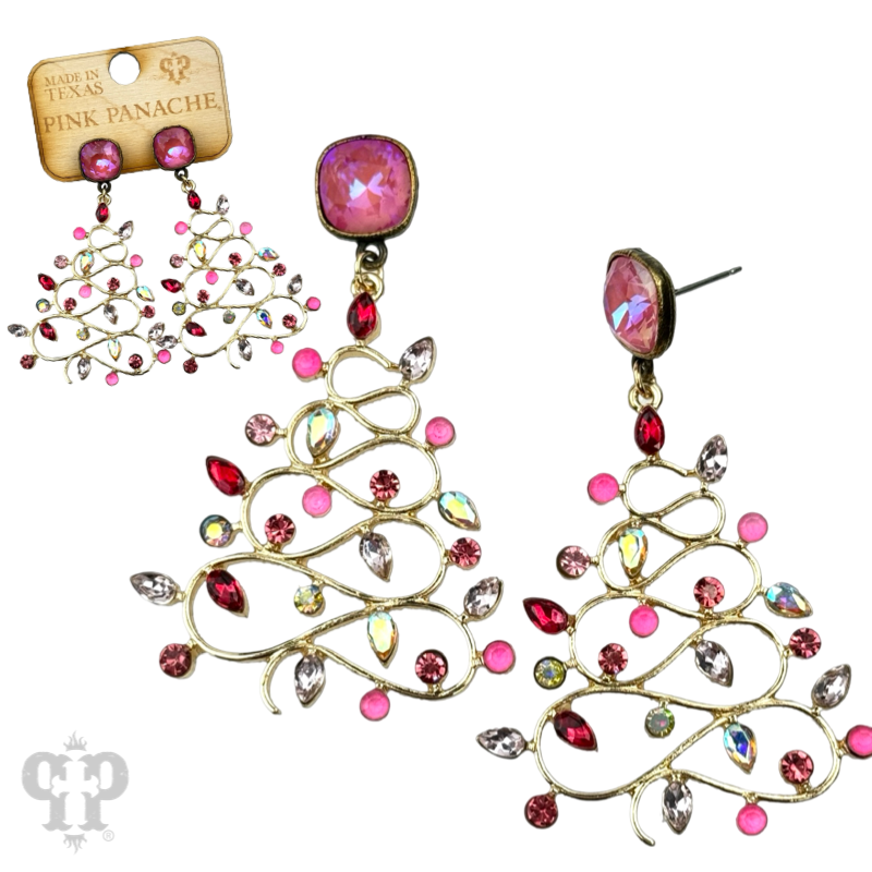 Rhinestone whimsical Christmas tree earring