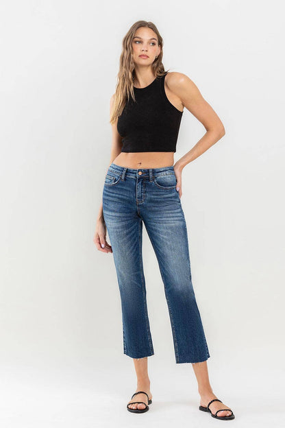 MID RISE CLEAN CUT RAW HEM CROP STRAIGHT JEANS LV1194