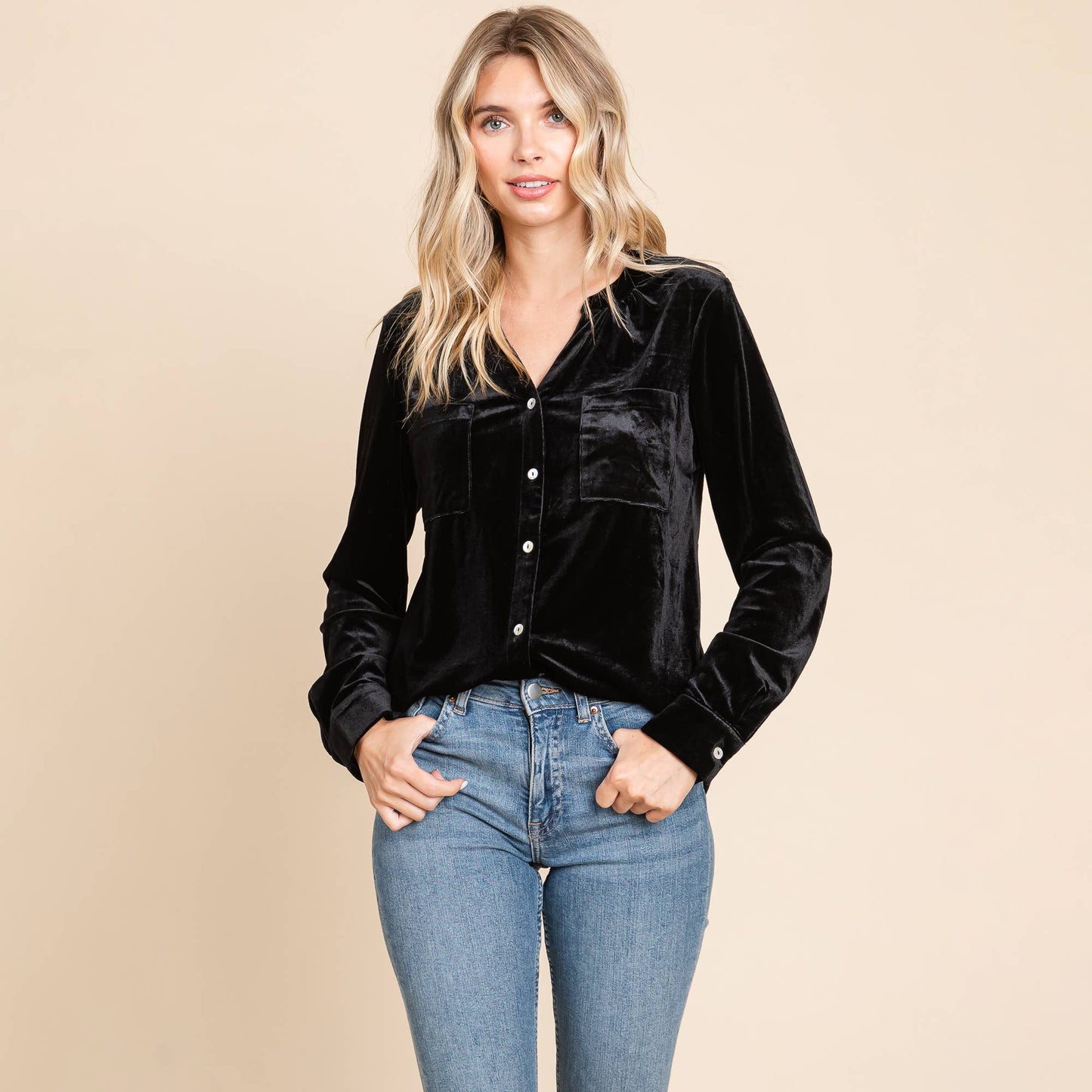 Button Down Long Sleeve Velvet Shirts Tops