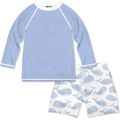 Periwinkle Whales Long-Sleeve Rashguard Set